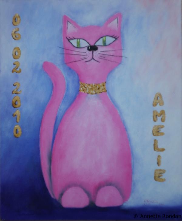 Annette Rondan artiste et créateur de Chat rose d'Amélie (Galerie Peintures - Huiles sur toile - Sujets enfants)