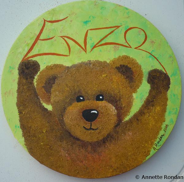 Annette Rondan artiste et créateur de L'ours Enzo (Galerie Peintures - Huiles sur toile - Sujets enfants)